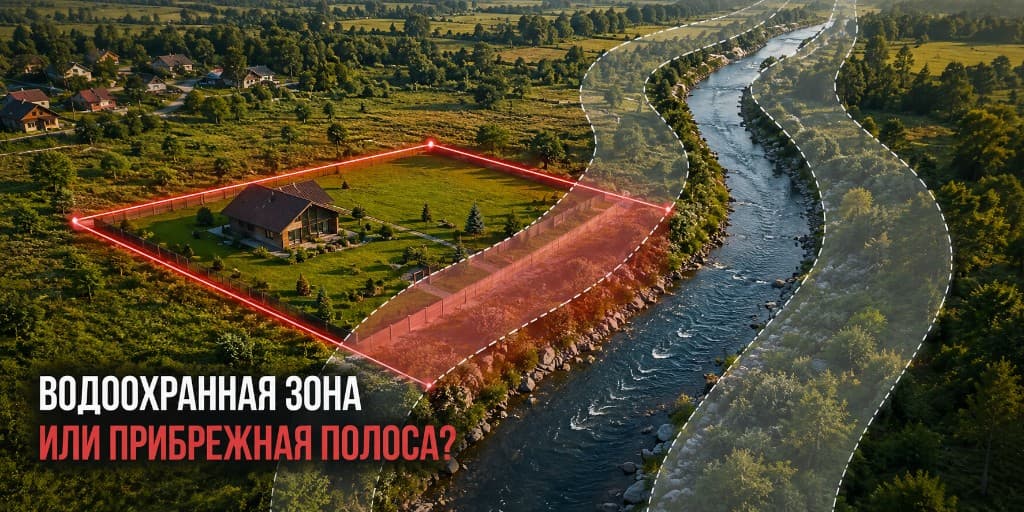 Участок у реки: водоохранная зона и прибрежная защитная полоса на карте
